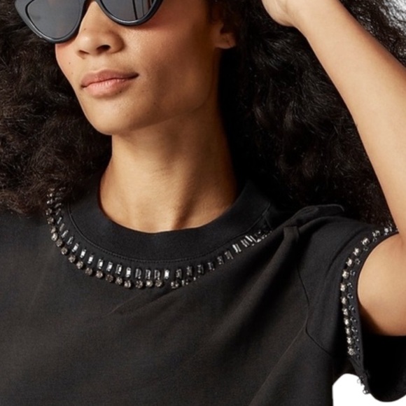 NEW J. CREW Relaxed crystal-embellished cropped T-shirt in heavy jersey Medium - Picture 2 of 9